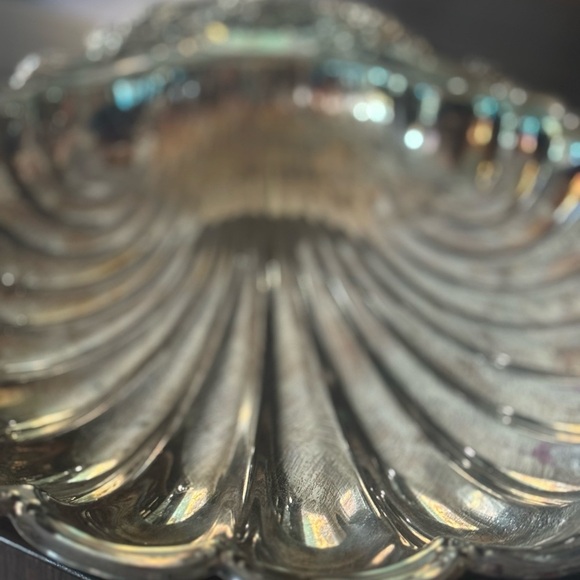 Silver Sea Shell Patina Large Decorative Tray Bowl Dish Vintage Art Decor Home - Picture 3 of 10